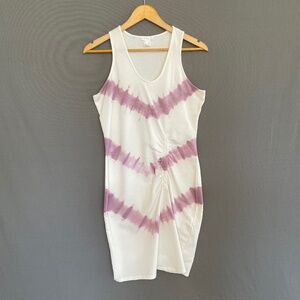 VENUS Women’s Medium White & Purple Tie Dye Side Rouched Tank Dress